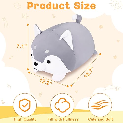 Miniatura 2 de Husky - Almohada de peluche de 19.6 pulgadas, diseño de animal de peluche kawaii, almohada grande para abrazar para niños y niñas, color gris
