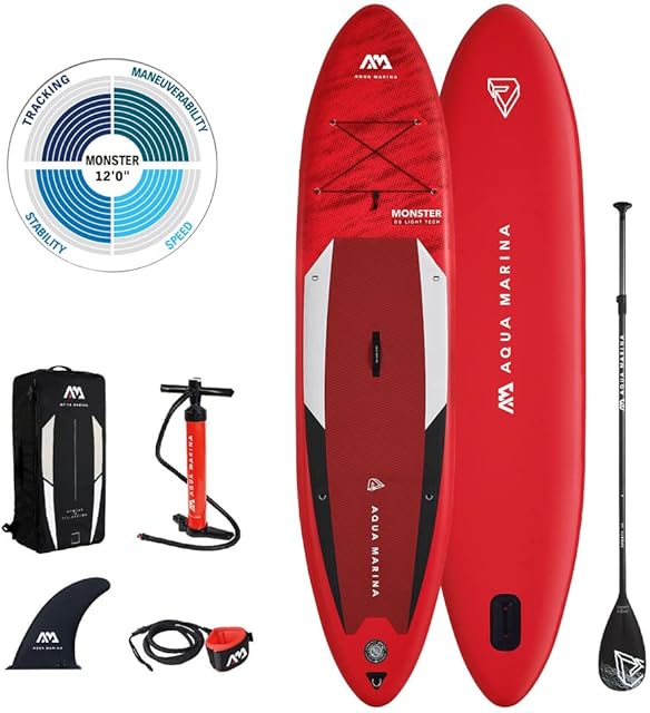Aqua Marina Monster, Inflatable Stand Up Paddle Board (iSUP) Package, 363 cm Length, Red