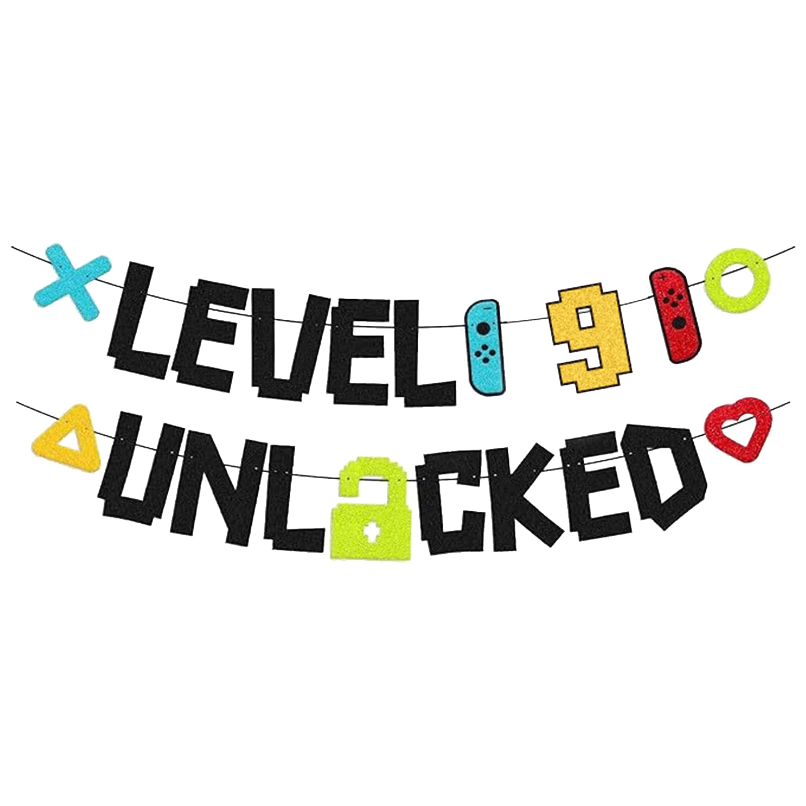 9th Birthday Banner for Boys - Double Digits Gaming Birthday Decorations with Switch & Game Console Theme - Boy Banner