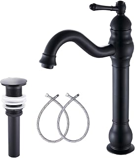 Black Bathroom Faucet GGStudy 360° Swivel Single-Handle One Hole Bathroom Vessel Sink Faucet Matching Pop Up Drain