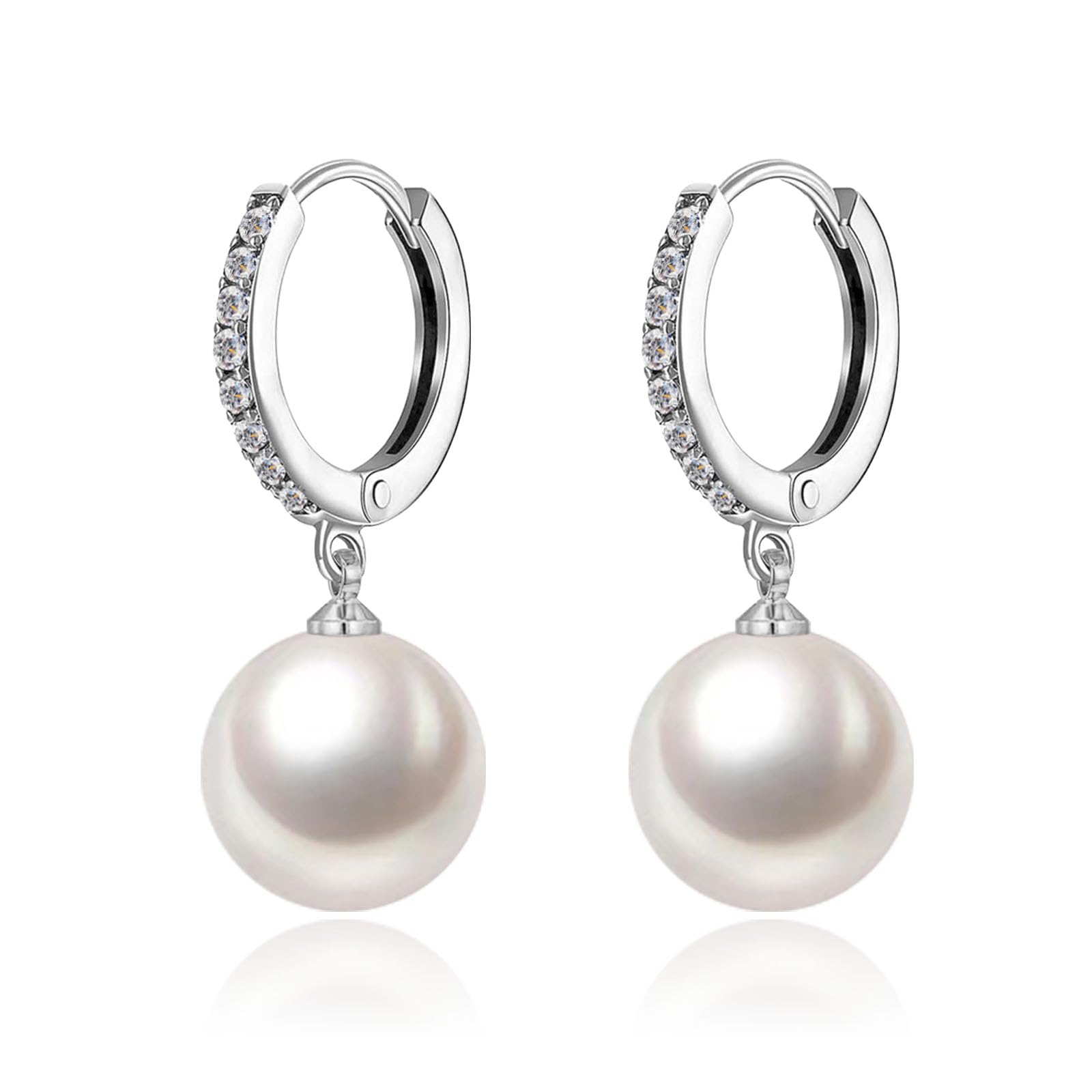 Pearl Earrings for Women Pearl Dangle Earrings,Hypoallergenic CZ Hoop Earrings Lightweight Pearl Drop Earrings 18K Gold Plated Earrings