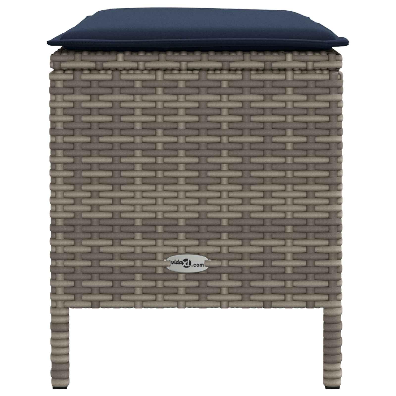 Poggiapiedi da Giardino grigio e blu navy in polyrattan 80 x 38 x 42 cm con cuscino rimovibile per salotto esterno, terrazzo, patio e veranda relax modulare