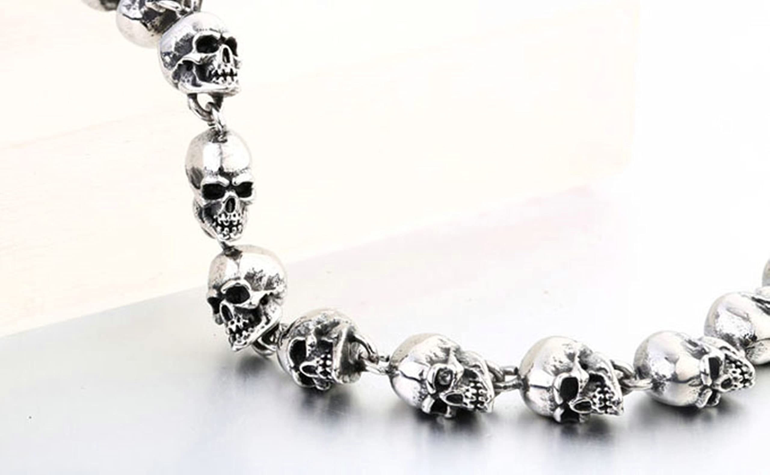 Collana a catena da uomo in acciaio inossidabile con teschio punk argento