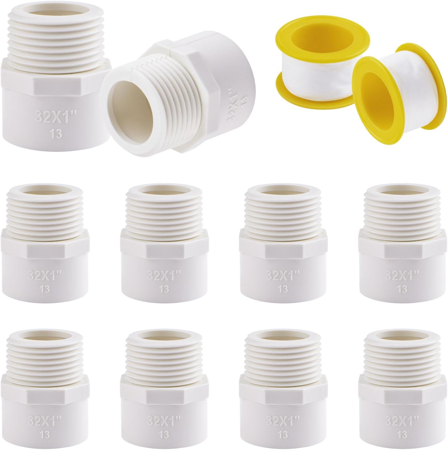 10Pcs PVC Pipe Fittings Threaded Pipe Reducer 1 Inch Male Thread Connector Pipe Coupling Adapter Outside Threaded PVC Bushing (White)