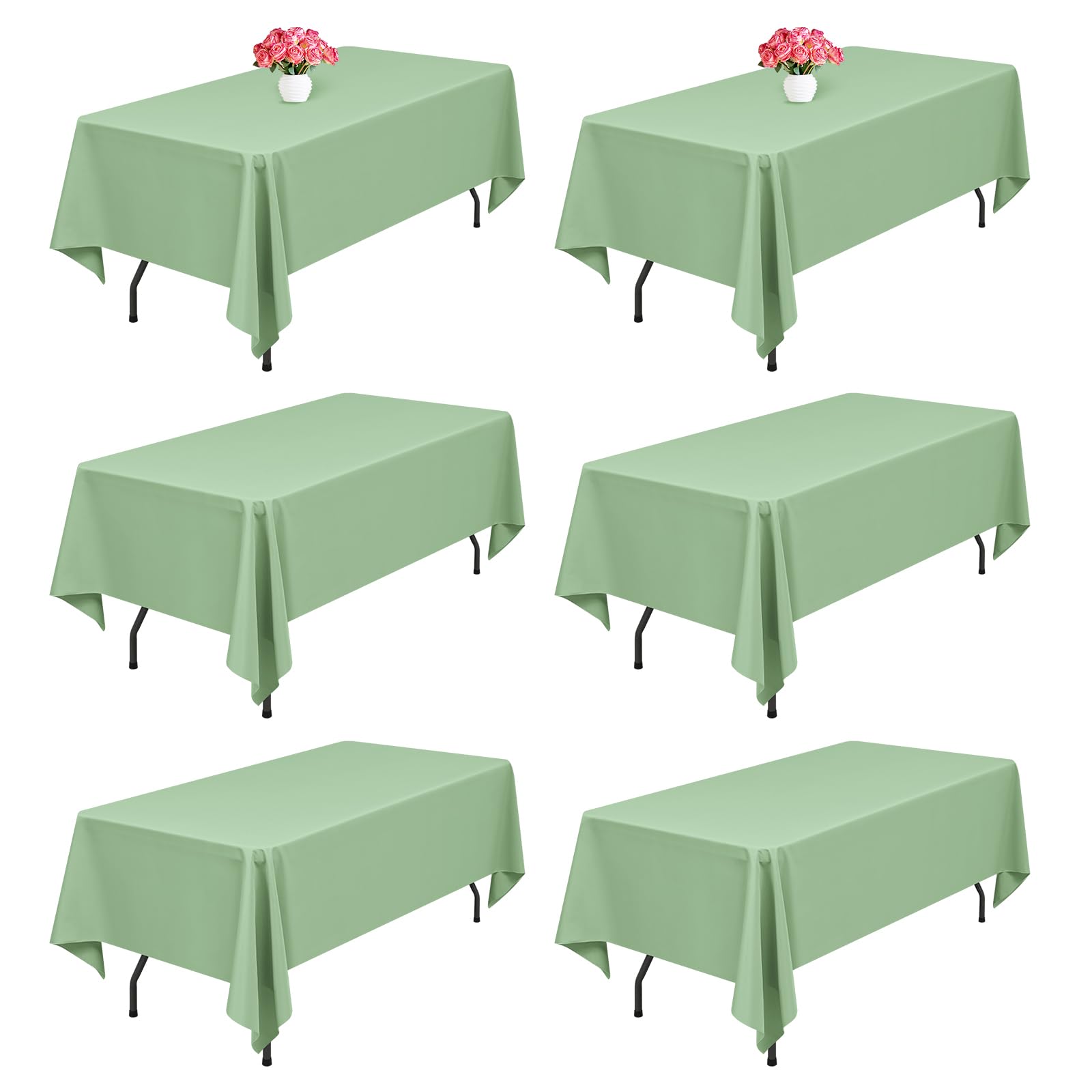 Lumaycens 6 Pack Sage Green Polyester Tablecloths,60 x 102 Inch for 6ft Rectangle Table Cloth Washable and Reusable Stain and Wrinkle Resistant for Wedding Party Banquet Camping Restaurant Decoration