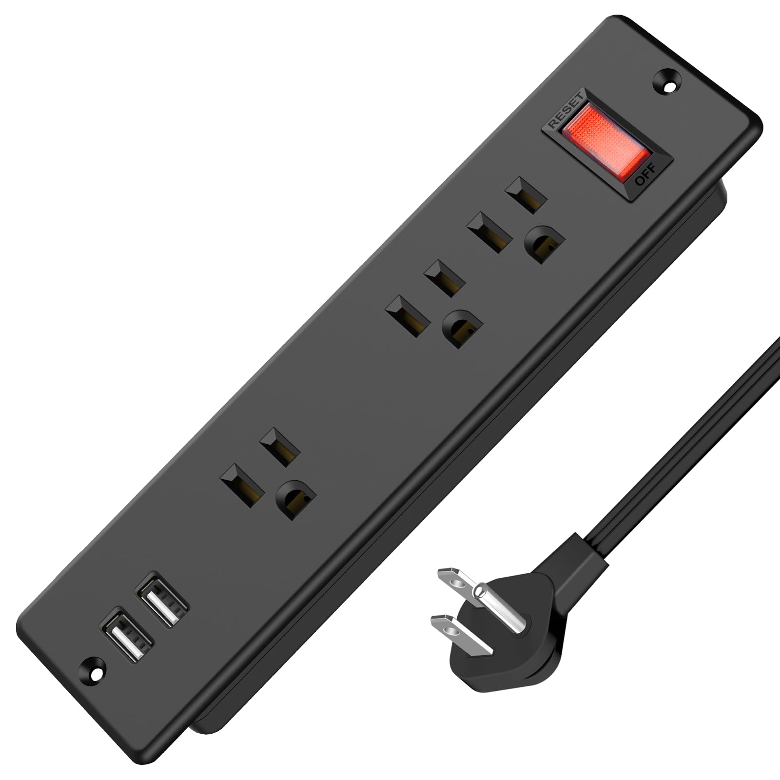 LENCENT Regleta Enchufe USB 3M Con Enchufe Plano, Regleta Enchufe Plano Con 4 Tomas De CA, 3 USB