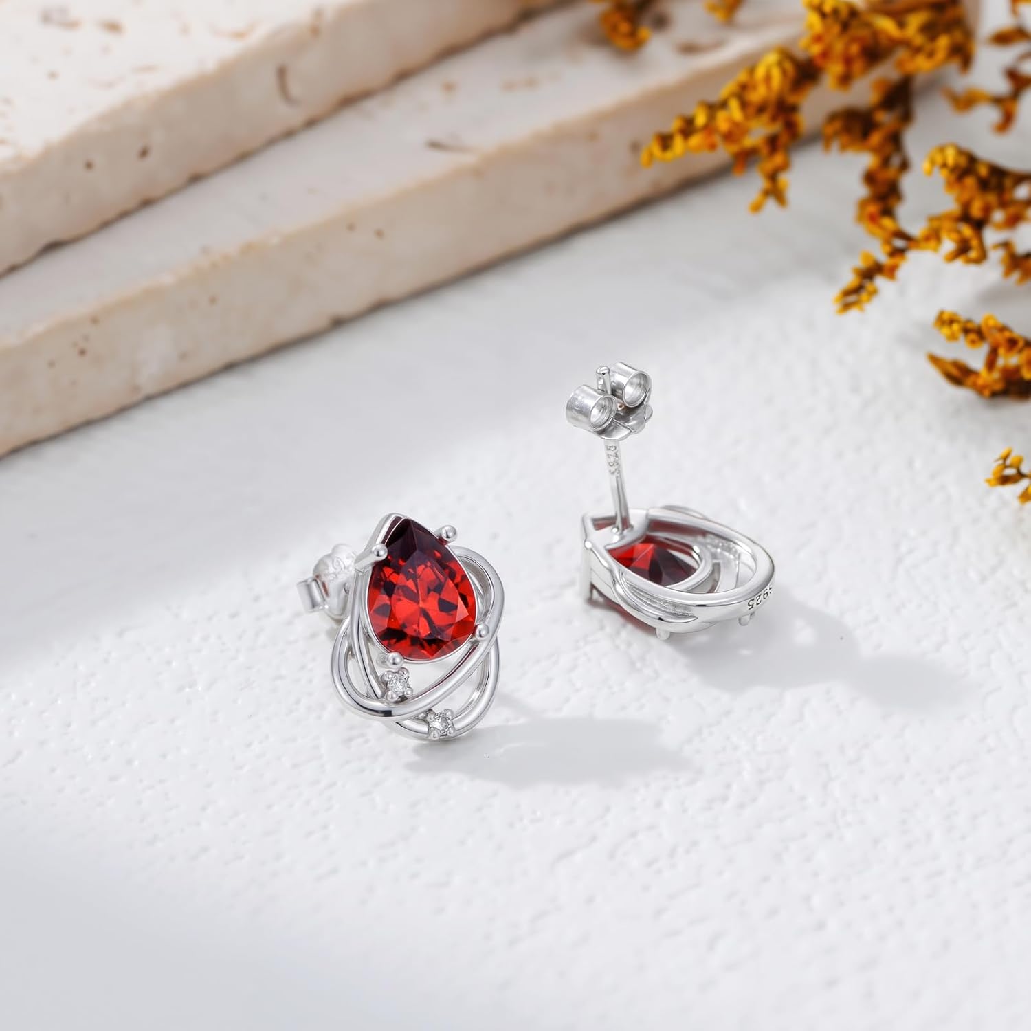 Ruby Earrings Dainty Ruby and Genuine Diamond Stud Earrings 925 Sterling Silver Oval/Round/Heart/Pear July Birthstone Jewelry Anniversary Birthday Christmas Gifts for Women - Image 5