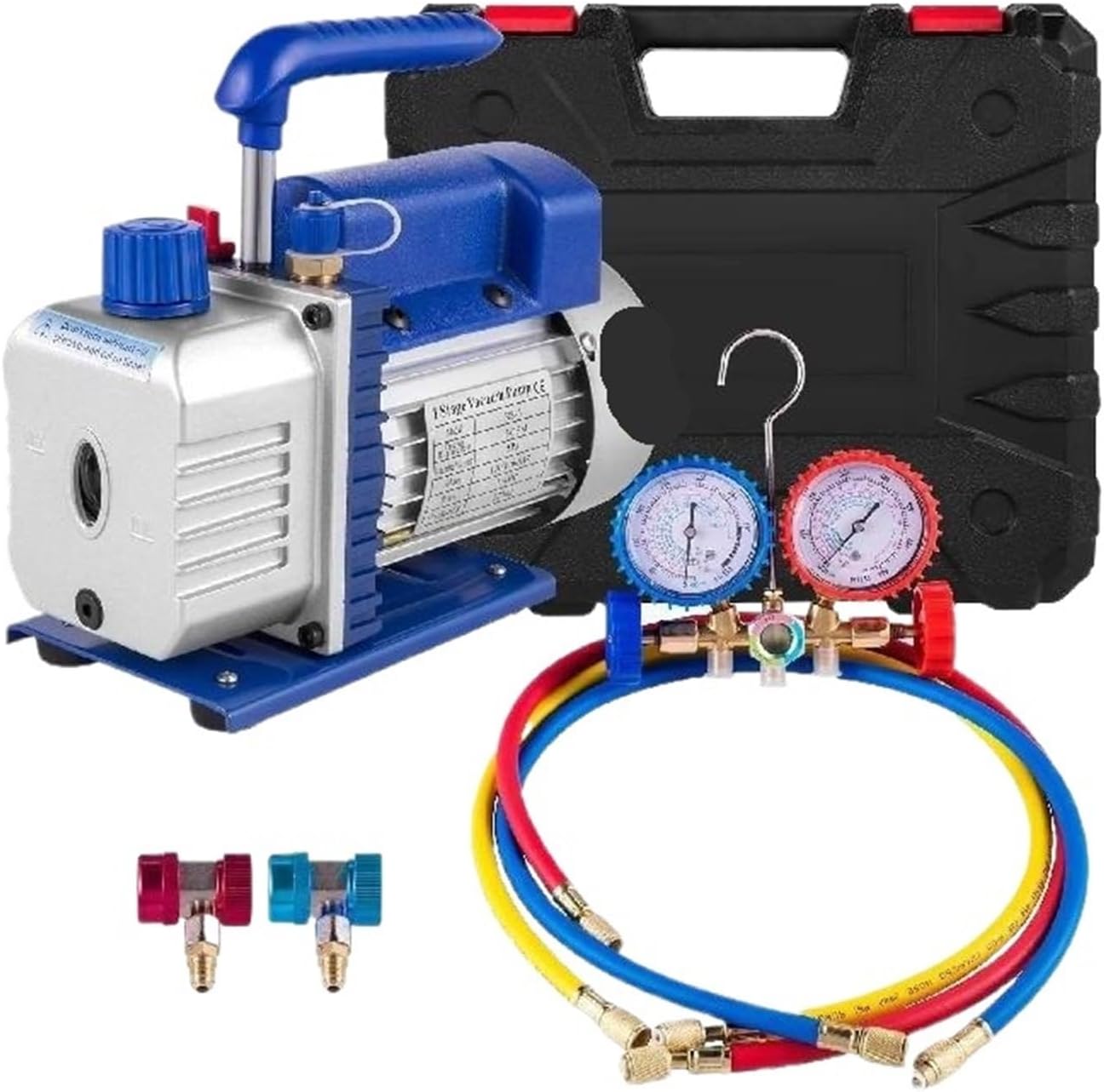 3CFM 1/4HP Single Stage Air Vacuum Pump HVAC R134a R12 R22 R410a A/C Refrigeration Kit AC Manifold Gauge R134 Can Tap