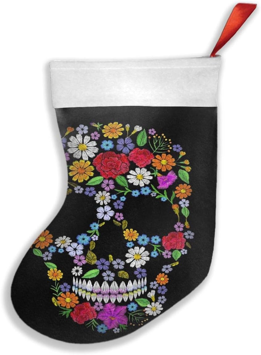 Fimaliy New Vintage Embroidered Flower Skull Muertos Dead Holidays Nature Xmas Christmas Stockings Xmas Party Mantel Decorations Ornaments for Decoration Kids Gift Holding Stocking Tree Ornament