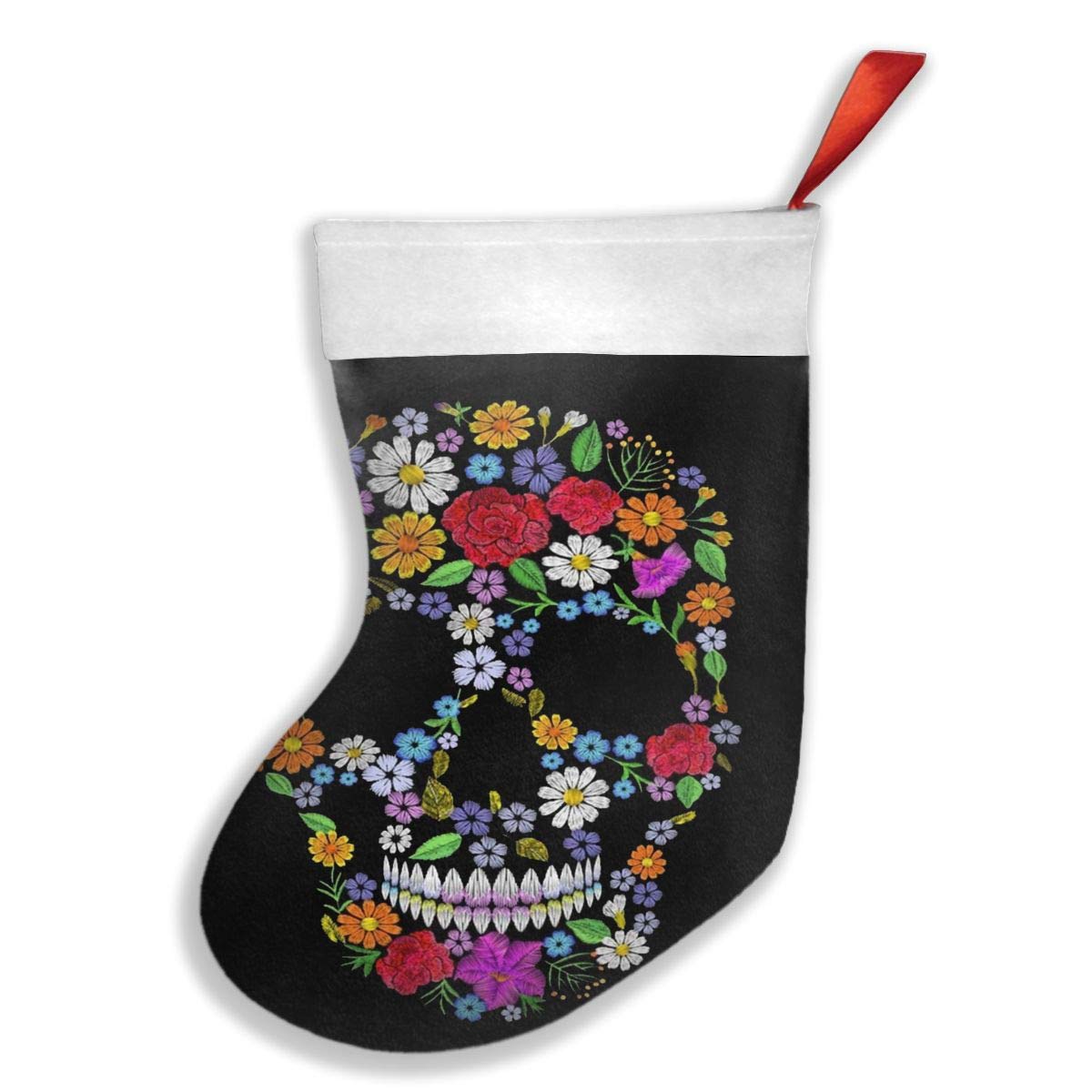 Fimaliy New Vintage Embroidered Flower Skull Muertos Dead Holidays Nature Xmas Christmas Stockings Xmas Party Mantel Decorations Ornaments for Decoration Kids Gift Holding Stocking Tree Ornament
