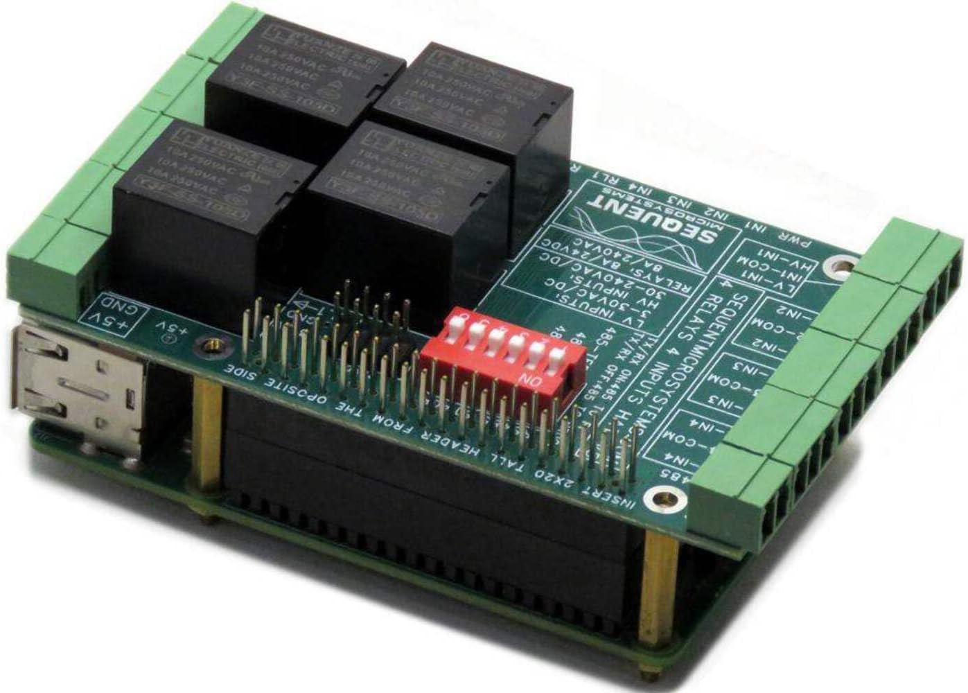 Four Relays Four HV Inputs 8-Layer Stackable HAT for Raspberry Pi +5V