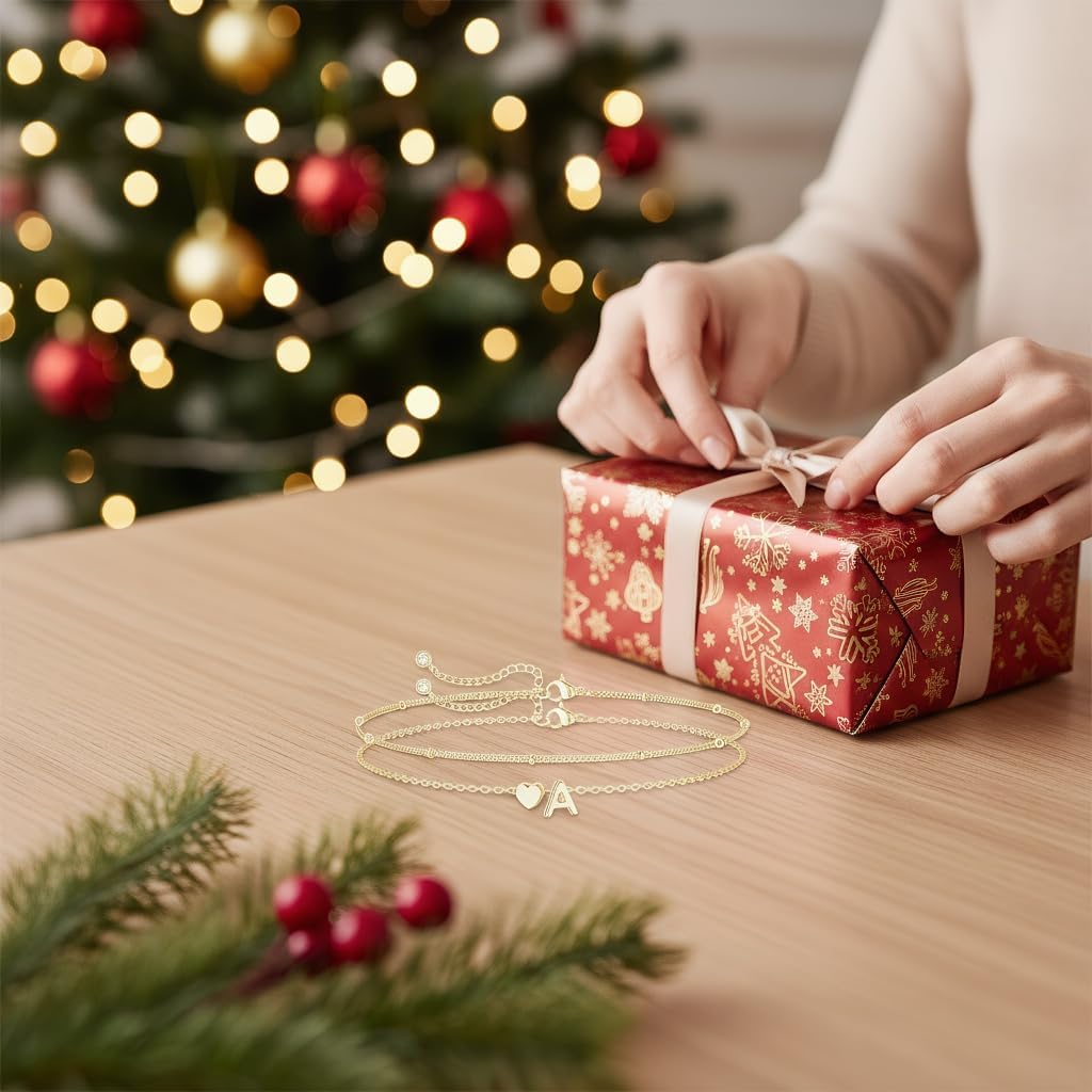 Valentines Day Gifts Gold Initial Bracelets for Women Trendy, Dainty Layered 14K Gold Plated Heart Letter Charm Bracelets, letter beads for name bracelets Jewelry Gifts - Image 3