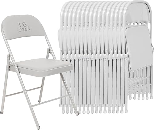 Miniatura 12 de Juego de 6 Sillas Plegables Blancas Acolchadas - Cómodas Sillas Apilables Portátiles para Interior y Exterior, Eventos, Fiestas, Oficina, Boda