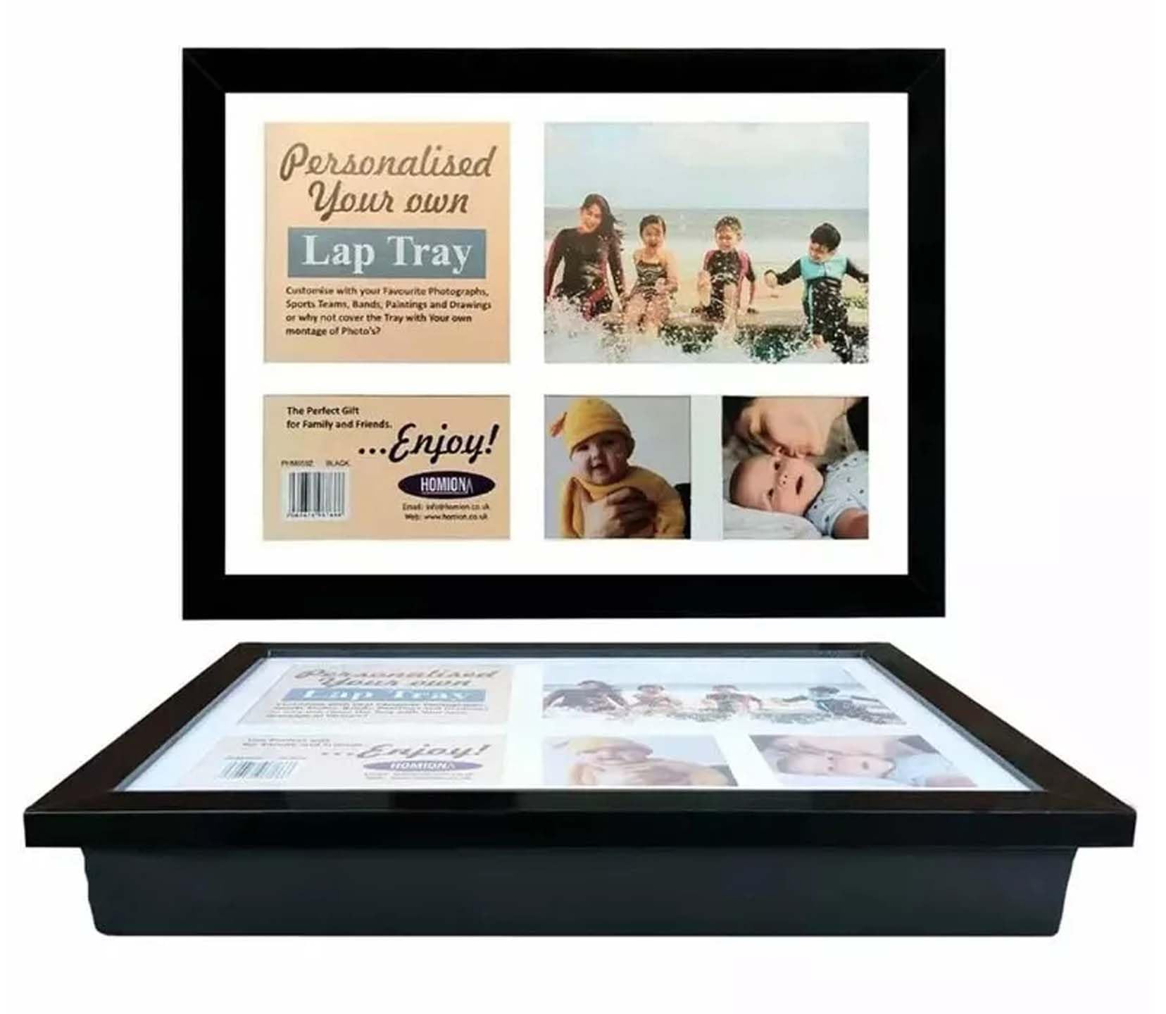PREMZO Lap Tray Customize Personalized Wooden Soft Padded Bean Bag Cushioned Photos Paintings Great Gift Any Occasion Laptop Breakfast Food Dinner (Black)