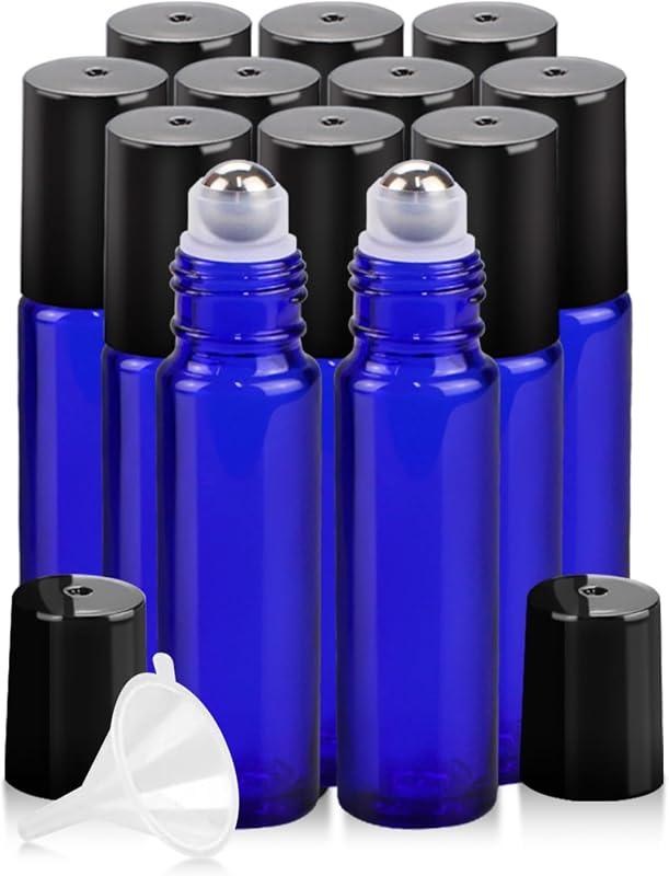 Frascos roll-on de vidro Worldgsb 10 mL recarregáveis, Pacote com 12