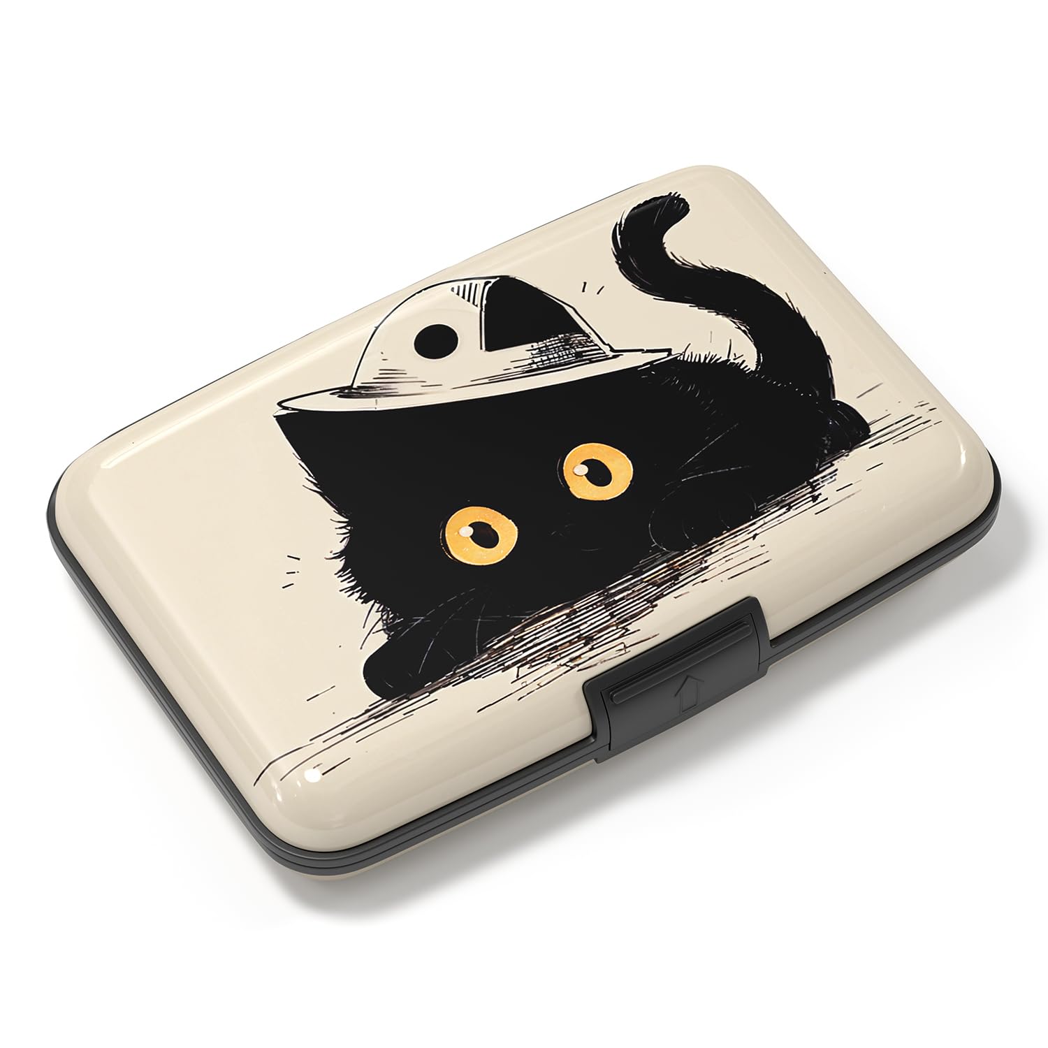 Atufsuat Credit Card Holder, Mini Aluminum Card Wallet RFID Blocking Slim Metal Hard Card Case for Women Men, Cat Lying Down