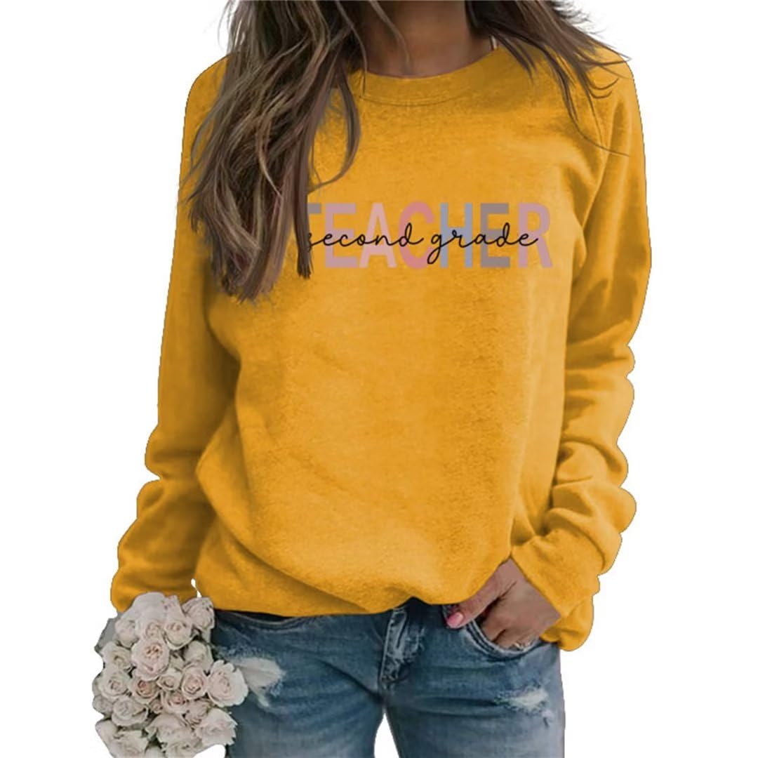 YSUGMKF Second Grade Teacher Sweatshirt Womens Long Sleeve 2nd Grade Teacher Shirts Teaching Pullover Tops Back To School