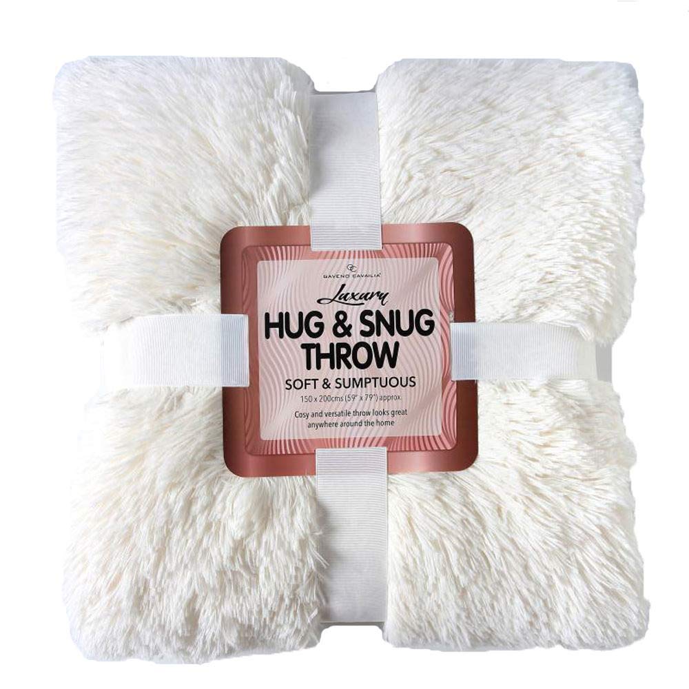 De Lavish Cream Hug & Snug Faux Fur Throw 150X200 Bed Sofa Fluffy Double Size Blanket Soft,
