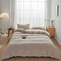 Vista 28 de FACE TWO FACE Juego de funda de edredón de 3 piezas, 100 % algodón lavado con textura parecida al lino transpirable duradero suave cómodo