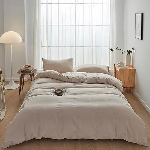 Miniatura 28 de FACE TWO FACE Juego de funda de edredón de 3 piezas, 100 % algodón lavado con textura parecida al lino transpirable duradero suave cómodo