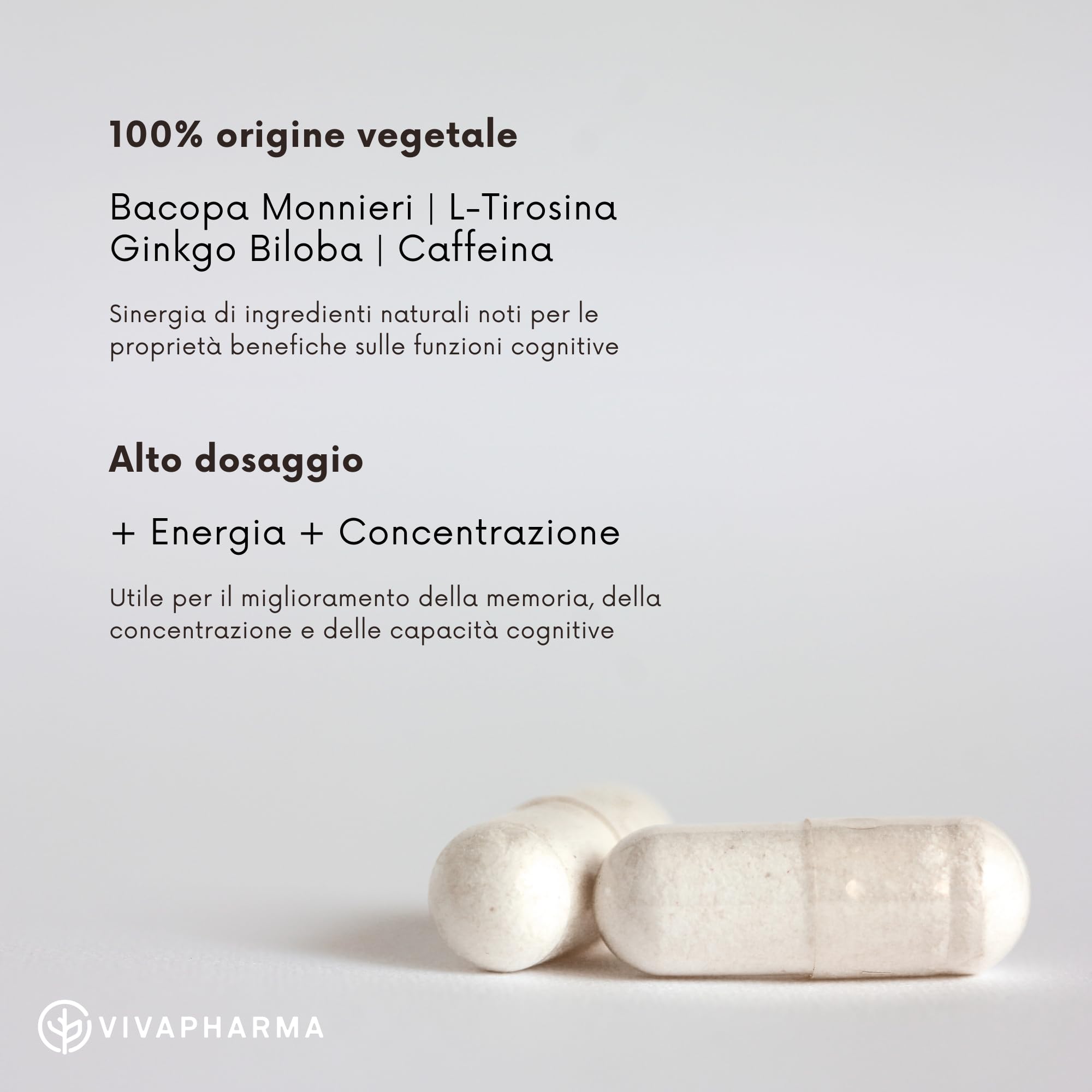 Nootropico Naturale - 90 capsule - con Ginkgo Biloba e Bacopa Monnieri - Integratore Memoria e Concentrazione - Made in Italy