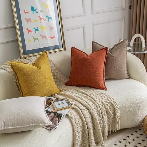 Miniatura 5 de Madizz Juego De 2 Suave Chenilla Decorativo Funda De Cojíns Con Borde Neutras Fundas De Almohada Boho Para Sofá Dormitorio Salón Naranja Roja Rectangular 30 X 50 Cm