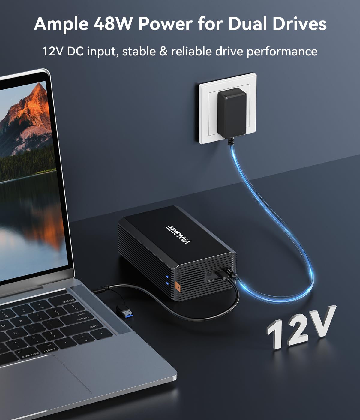 VANGREE Caja de disco duro RAID de doble bahía para disco duro SATA HDD/SSD de 2.5 pulgadas/3.5 pulgadas, carcasa de aluminio sin herramientas con ventilador de refrigeración, USB A/C 3.0, velocidad