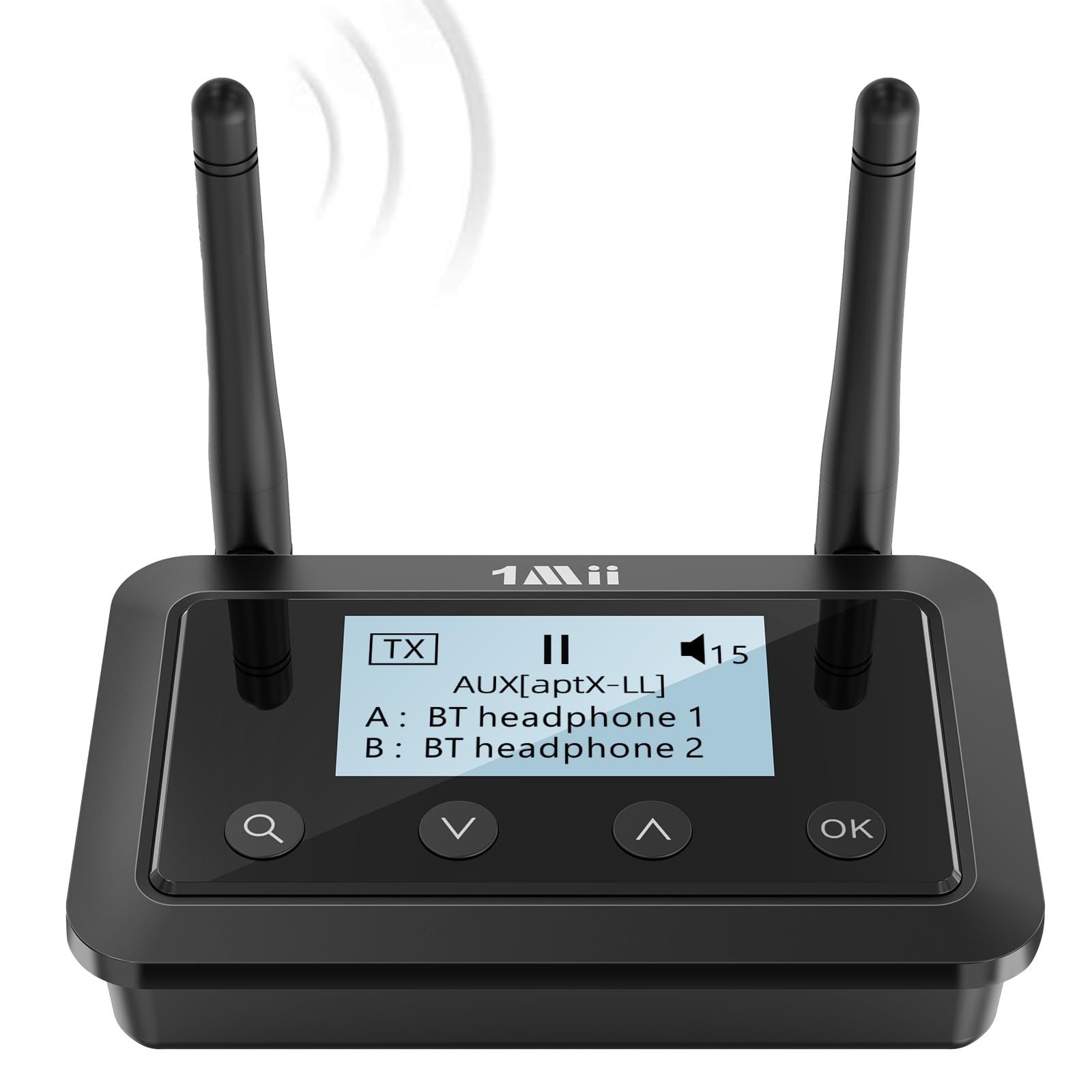 1Mii B03+ Trasmettitore Ricevitore Bluetooth per TV Stereo, Adattatore Bluetooth 5.3 Lungo Raggio per Audio TV con Schermo, aptX Low Latency & HD & Adaptive, Ottico RCA AUX 3,5mm Ingressi/Uscite