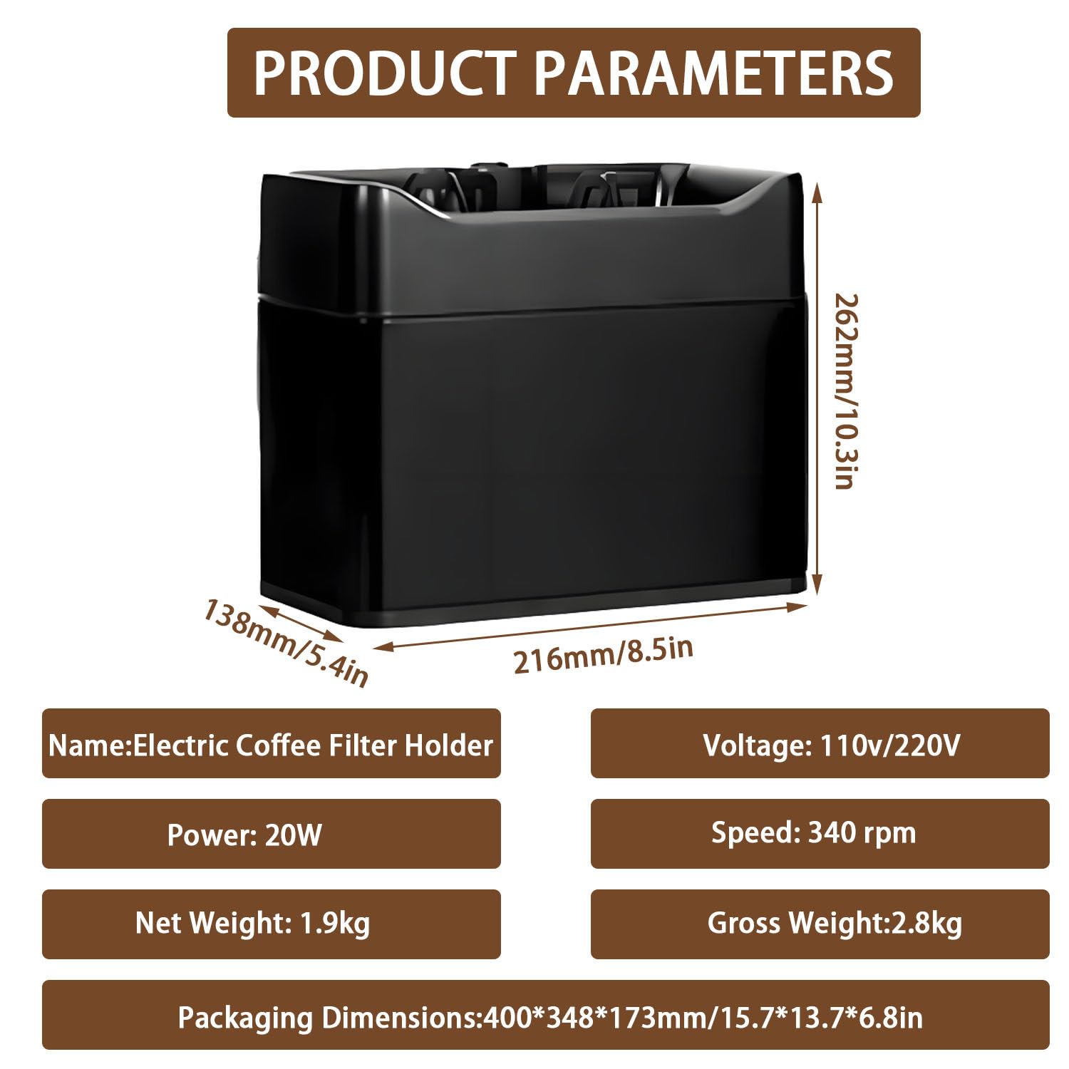 Pulitore Elettrico per portafiltro, pulitore Automatico per portafiltro, con 2 raschietti progettati per Adattarsi ai portafiltri da 58 mm per Tazze Singole e Doppie da 58 mm per Bar Black