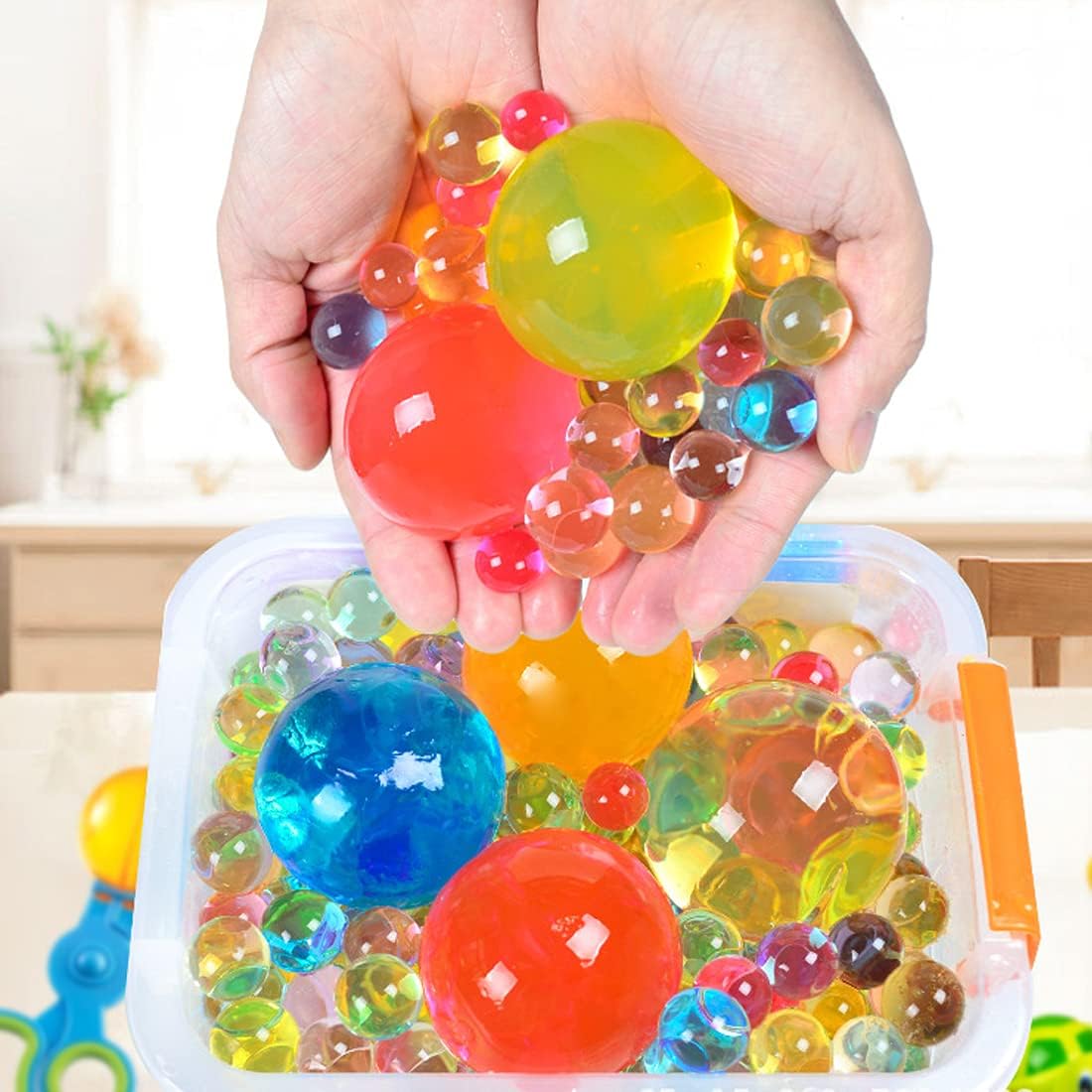 Non-Toxic Water Gel Beads 500 Pcs Giant & 50,000 Pcs Small Kit, Rainbow Mix Water Gel Beads Growing Balls for Vases Filler, Wedding and Home Decoration
