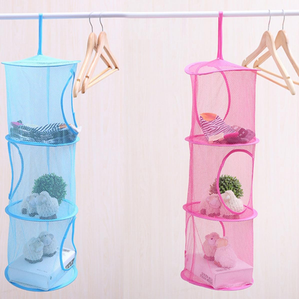 Hanging Mesh Storage Organizer Bag with 3 Tier Multi-layer Design for Large Capacity and Underwear Storage in University Dormitory or Tote Bag, Made of Sturdy Polyester