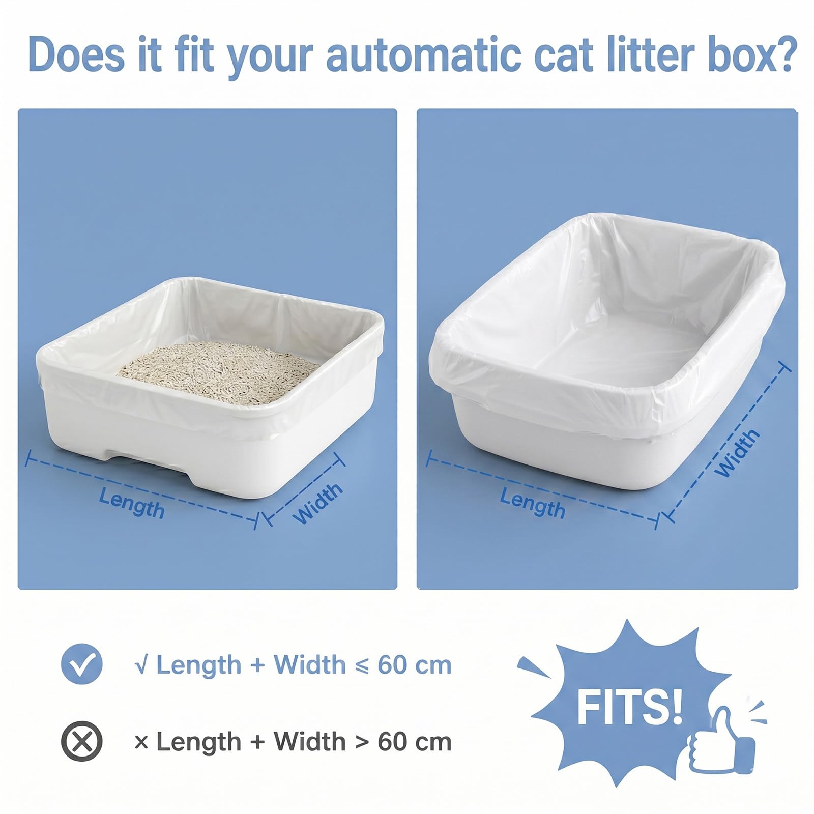 80 Stück Selbstreinigend Katzenklo Beutel, Automatisches Katzenklo Müllbeutel mit Zugbändern, Selbstreinigende Katzentoilette Verdickte Müllbeutel, Langlebige, Reißfest, Flüssigkeitsdicht, 64 x 40 cm