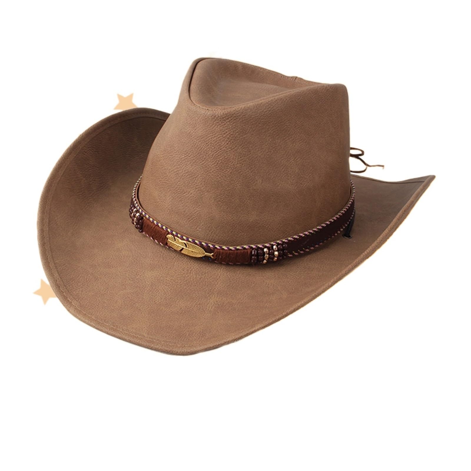 Cappello Cowboy Cappello da Cowboy in Pelle Uomo e Donna, a Tesa Larga, Padrino, Gentiluomo, Chiesa, Sombrero, Berretto Jazz(Color3)