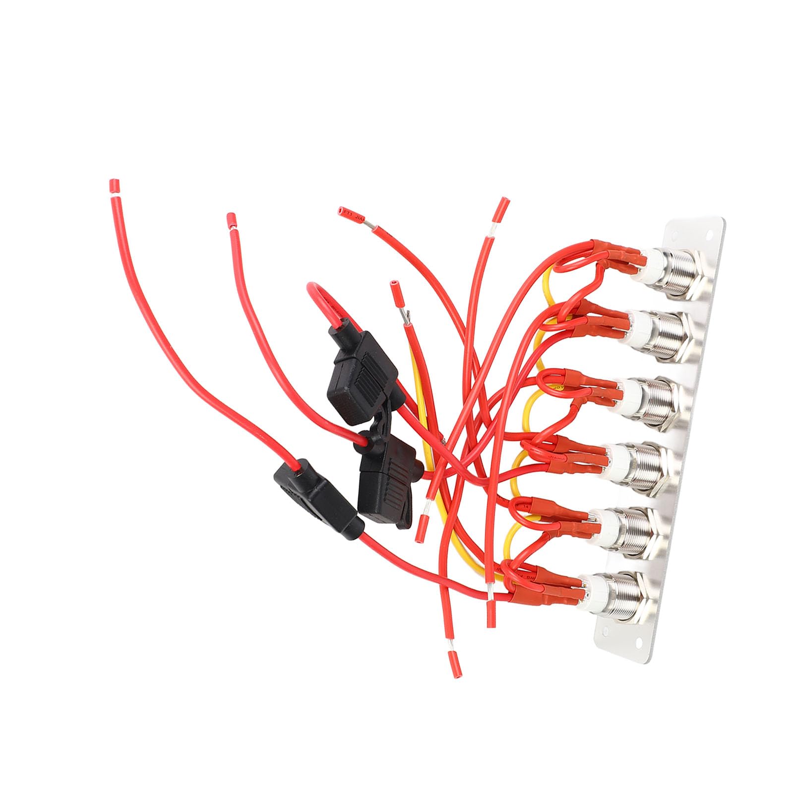 Akozon Panel Przełączników Przyciskowych 6-krotny, Okablowany z Niebieskimi Diodami LED do Samochodowego Jachtu RV, System 12V-24V DC, Przełączniki ze Stali Nierdzewnej i Panel Aluminiowy