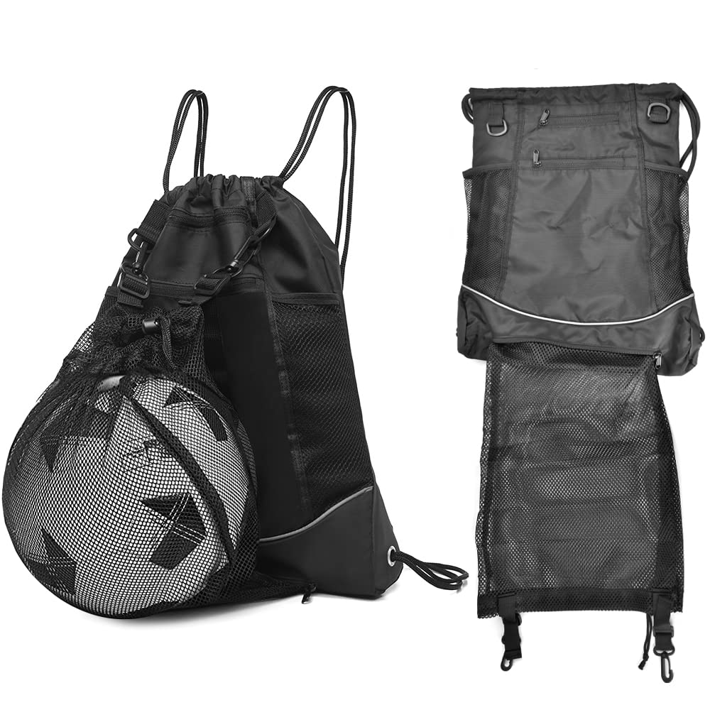 BROTOU Drawstring Bag Heavy Duty Mesh Bags Gym String One Size, Black