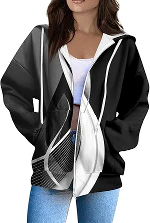 Zip Up Hoodie Women Casual Oversized Sweatshirts - Fall Fashion Fleece Lined Jacket - Thick Warm Coat Winter Clothing