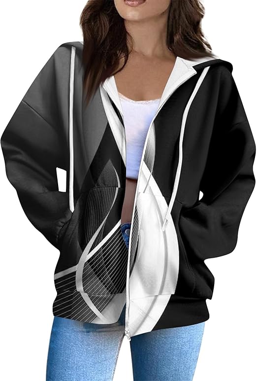 Zip Up Hoodie Women Casual Oversized Sweatshirts - Fall Fashion Fleece Lined Jacket - Thick Warm Coat Winter Clothing
