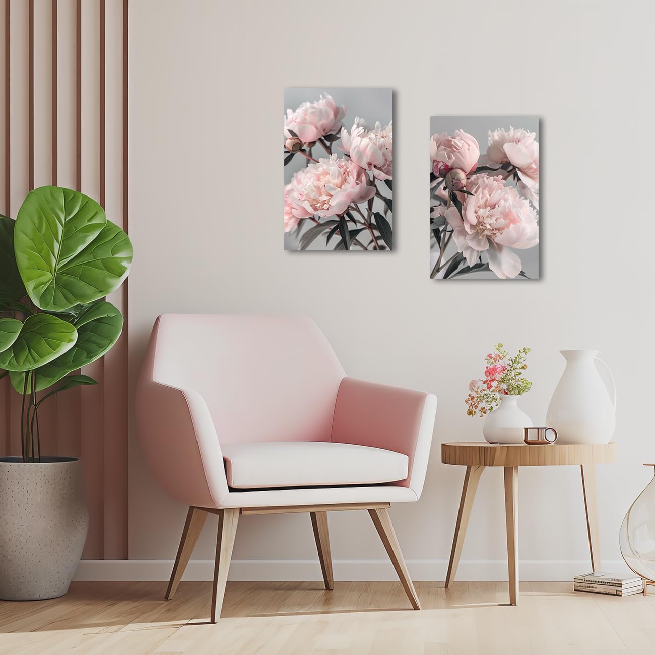 LZIMU Stampa artistica da parete con peonie rosa floreale su 2 pannelli, stampe su tela, eleganti