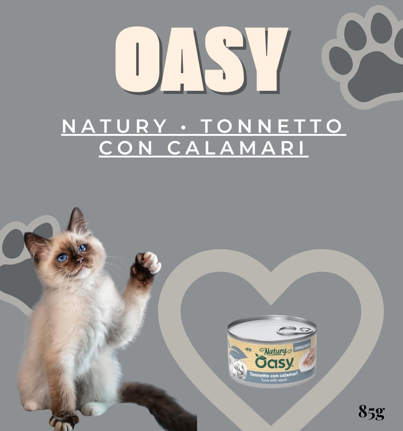 Oasy - Humo para gatos Natury Cooking Broth, sabor atún con calamares, suaves filos naturales en caldo de cocción para gatos adultos de todos los tamaños y razas | 12 latas de 85 gramos cada una.