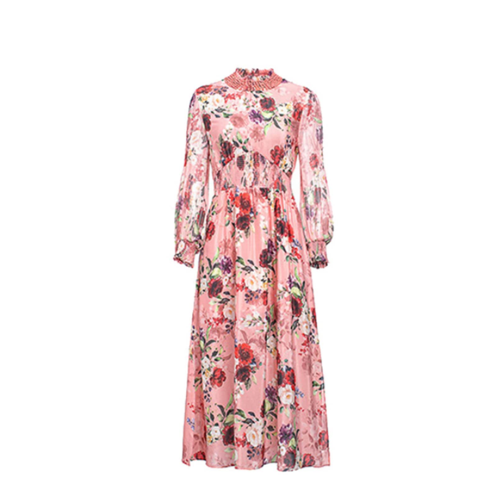 Diseñador Vintage Floral Gasa Estampado Midi Vestido Largo Lujo Rebordear Cintura Alta Vestido De Verano Vestidos Tallas Grandes