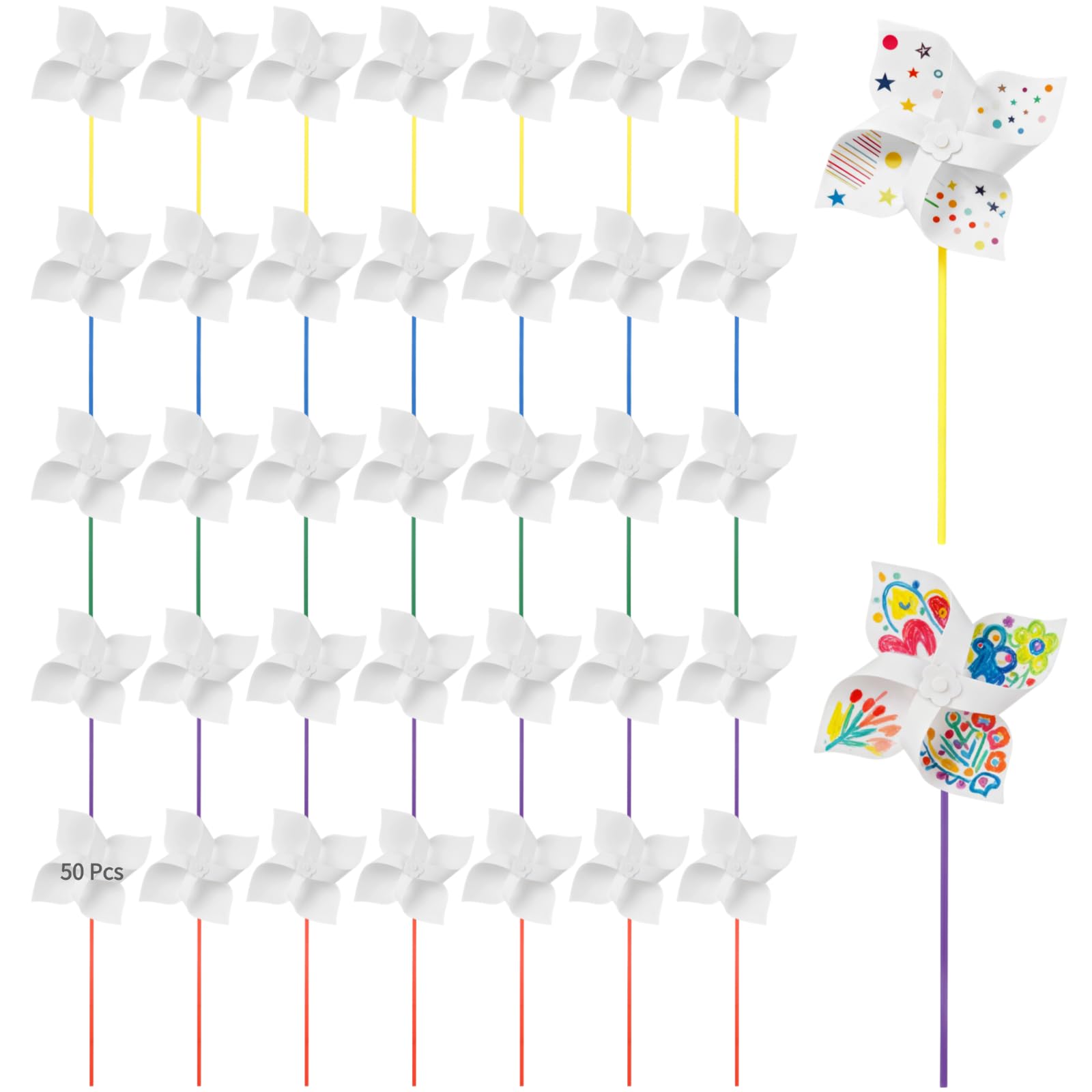 Itoyx White 50Pcs Blank Diy Paper Pinwheel Kit, 15 In Blank Novelty Diy Pinwheels Craft,Color Your Own Pinwheels, Bulk Summer Spring Craft Kit, Arts And Craft Party Activity, Windmill Toy For Holiday Gifts