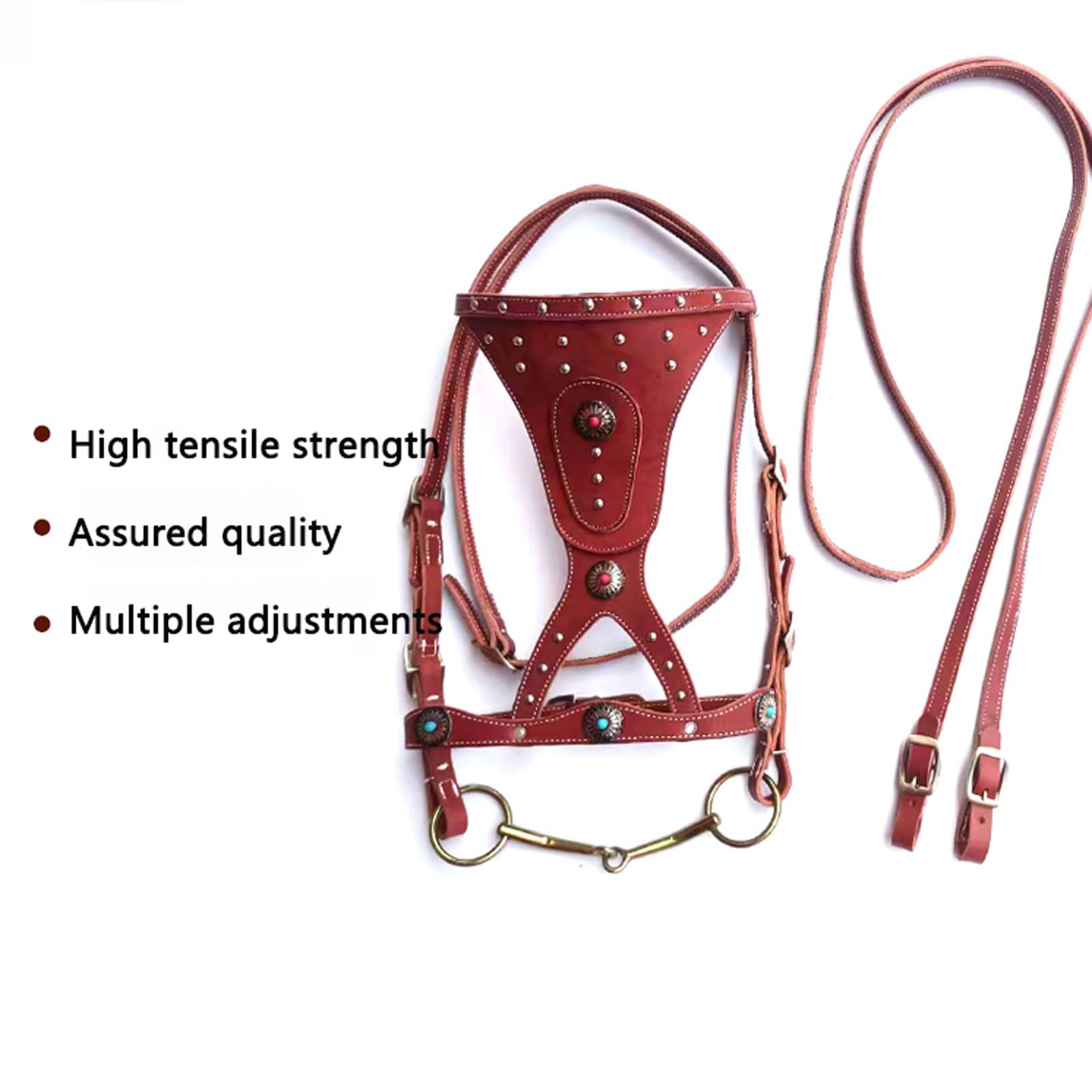 Cabeza de jaula de nylon pesada ajustable, Brida de caballo Anatomical Show, cabeza de potro, piel de vaca pura, remache, rojo/negro, 1,4-1,6 m(Schwarz)
