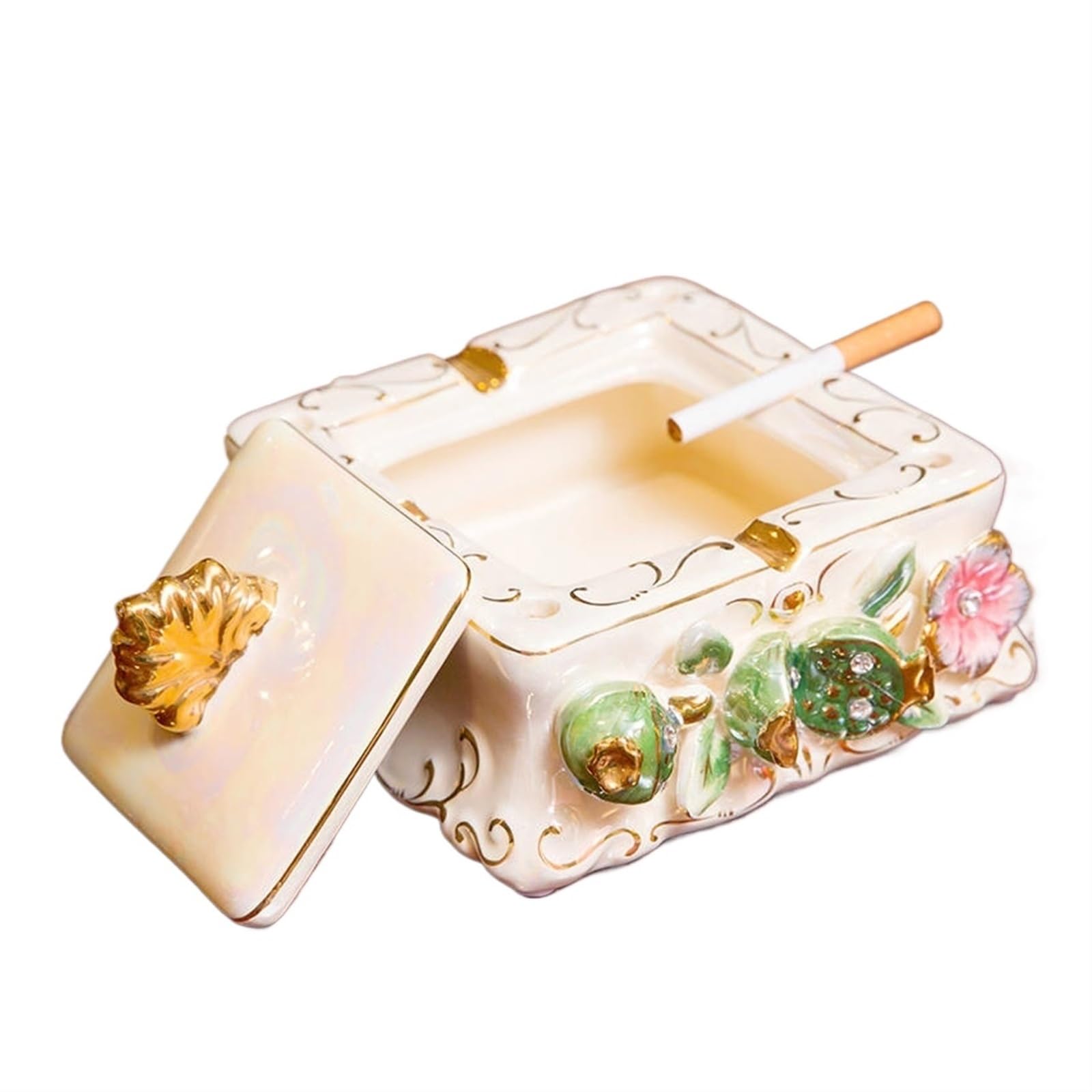 ashtray， Ashtray with Lid, Square Ceramic Anti Fly Ash Smoking Tray, for Indoor or Outdoor Use(Green)