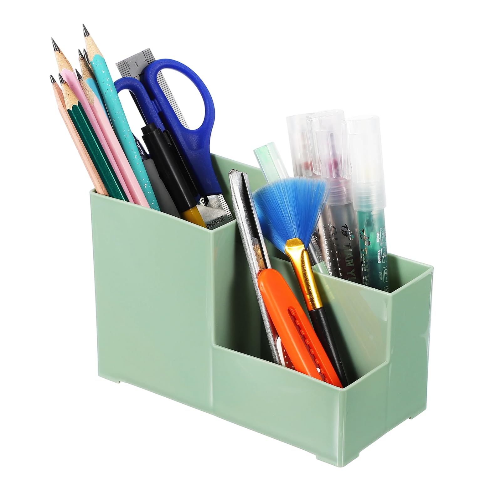 Muiltvoe Desktop Organize Pen Case, 5.91 x 2.95 x 3.94 Pencil Holder Compartments Desk Pen Storage for Pencils Markers Makeup Brushes Offices Homes, Gray