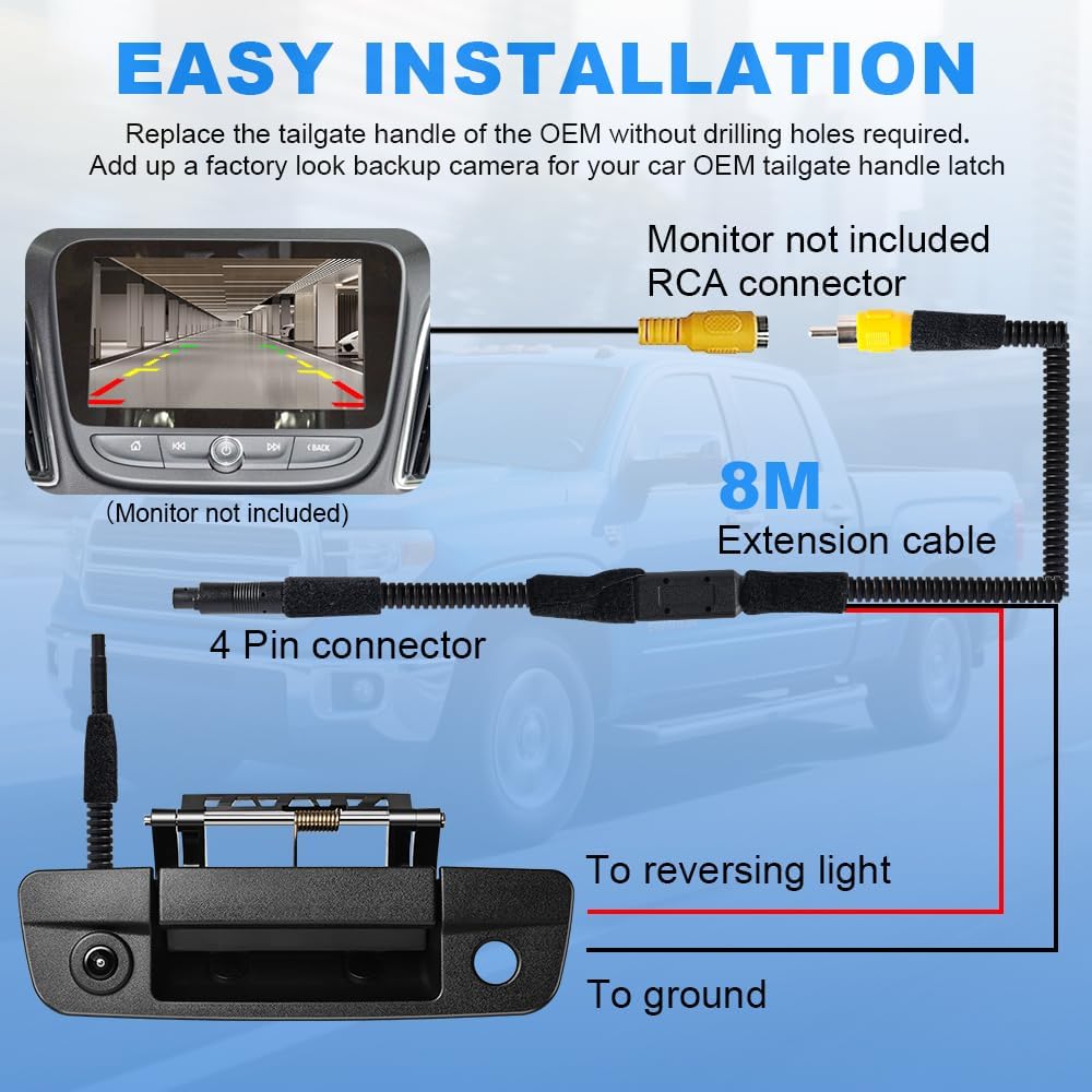Rear Tailgate Handle Backup Camera Compatible with 2010-2018 Dodge Ram 1500 2500 3500 Rear View Reverse Back Up Camera RCA Connector with Key Hole-Textured Black, 68044904AG