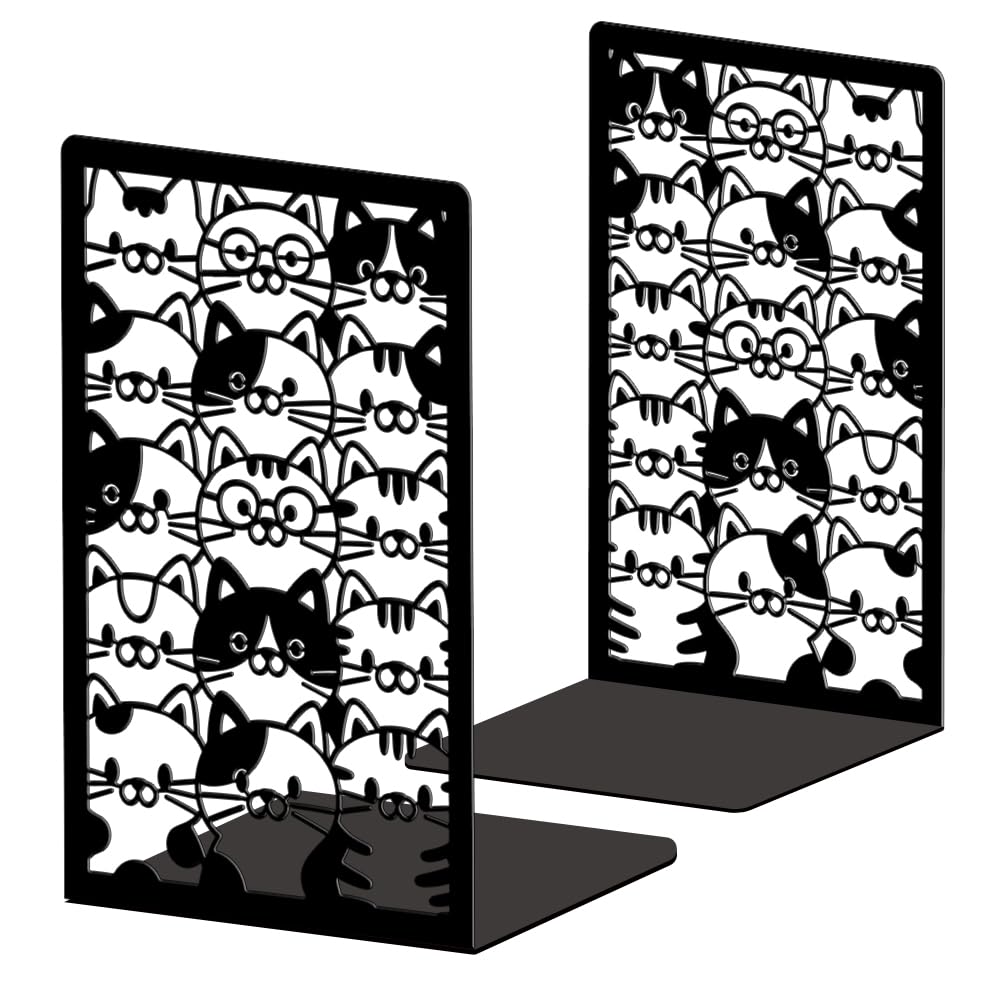 Peacoblue Buchstützen Metall,Cartoon Katzen Buchstütze Dekorativ für Bücher