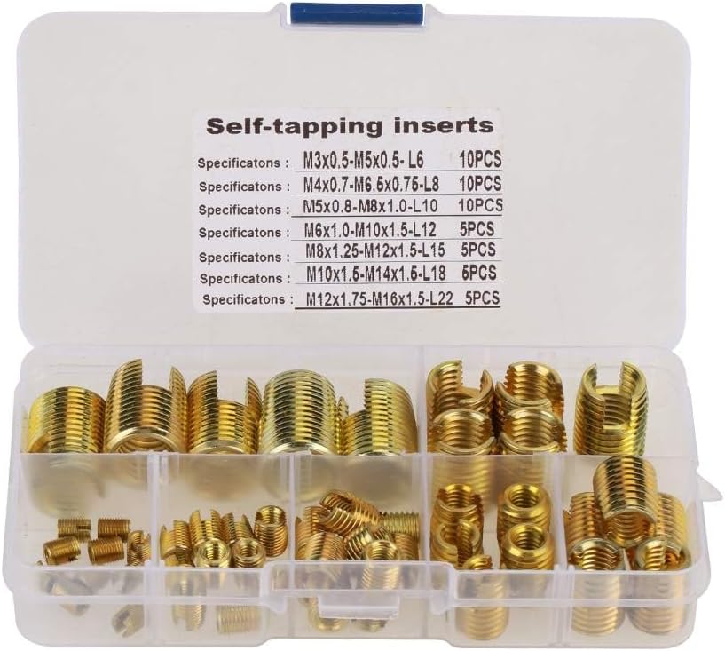 Self Tapping Inserts Threaded Kit, 50pcs Brass Slotted Thread Inserts Pressed In