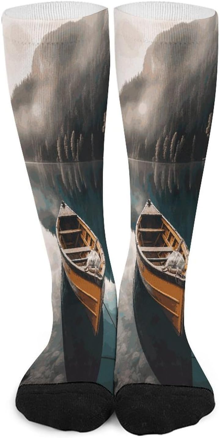 Lakeside Boat Socks Casual Athletic Long Sock Lightweight Sport Crew Sock Cozy Work Boot Socks for Hiking Sports Running Workout Gym