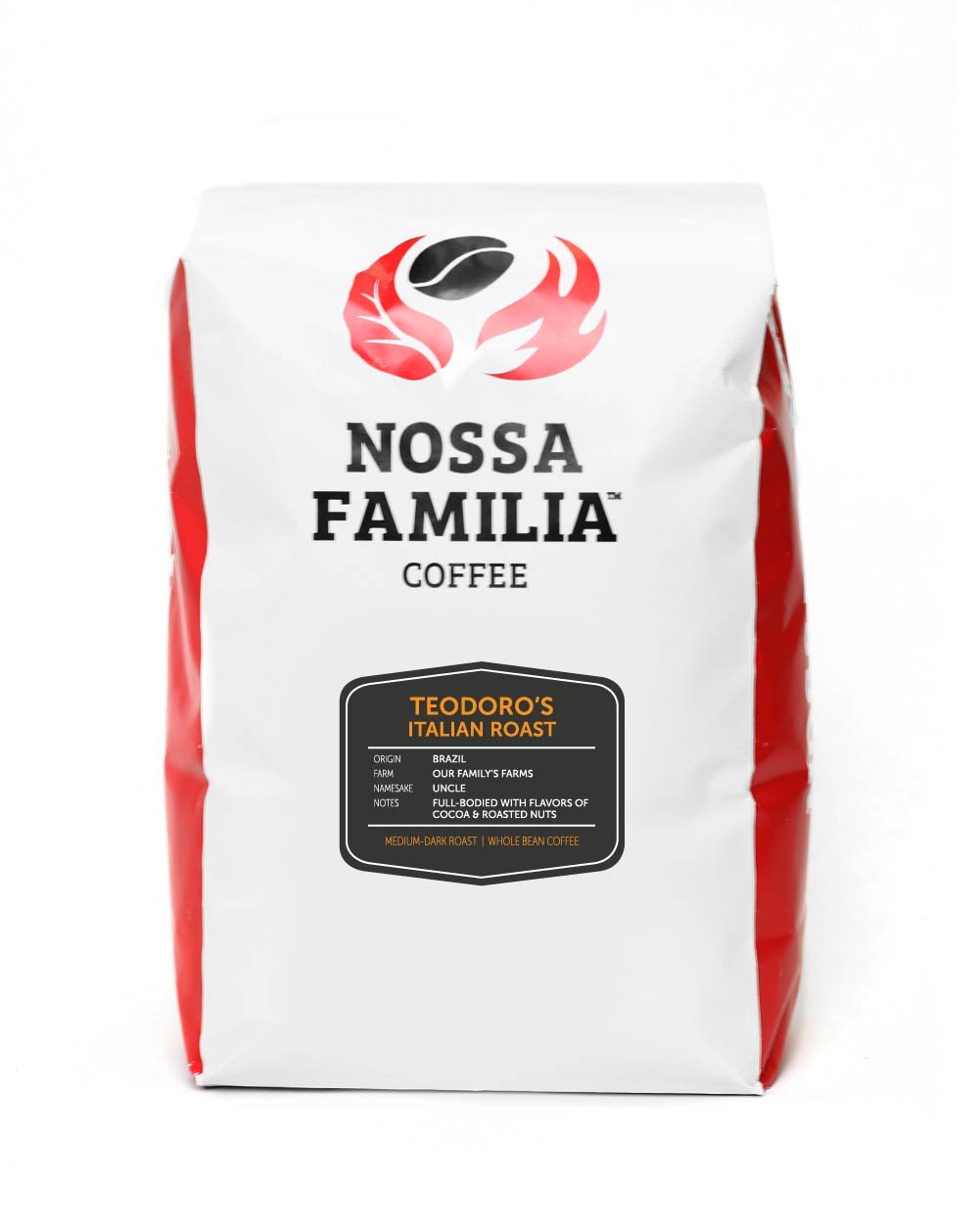 Nossa Familia Italian Roast Medium-Dark Roast Coffee Beans- Fair Trade Whole Coffee- Medium Roast with Low Bitterness- Roasted Whole Coffee Beans-
