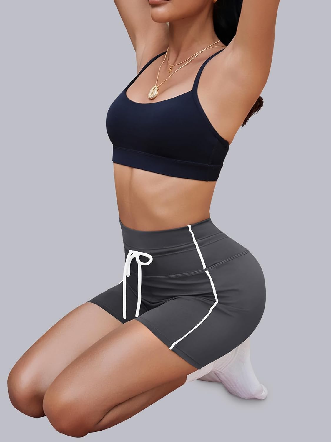 Aoysky Womens Buttery Soft Drawstring Biker Shorts 5" High Waisted Workout Yoga Shorts Running Gym Athletic Short Leggings - Image 4